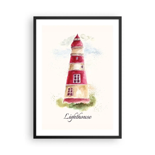 Poster în ramă neagră - Ilustrație în acuarelă a unui far pe un fundal deschis - 50x70cm - Întotdeauna vreme bună - Decorațiune modernă pentru perete pentru living și dormitor ARTTOR