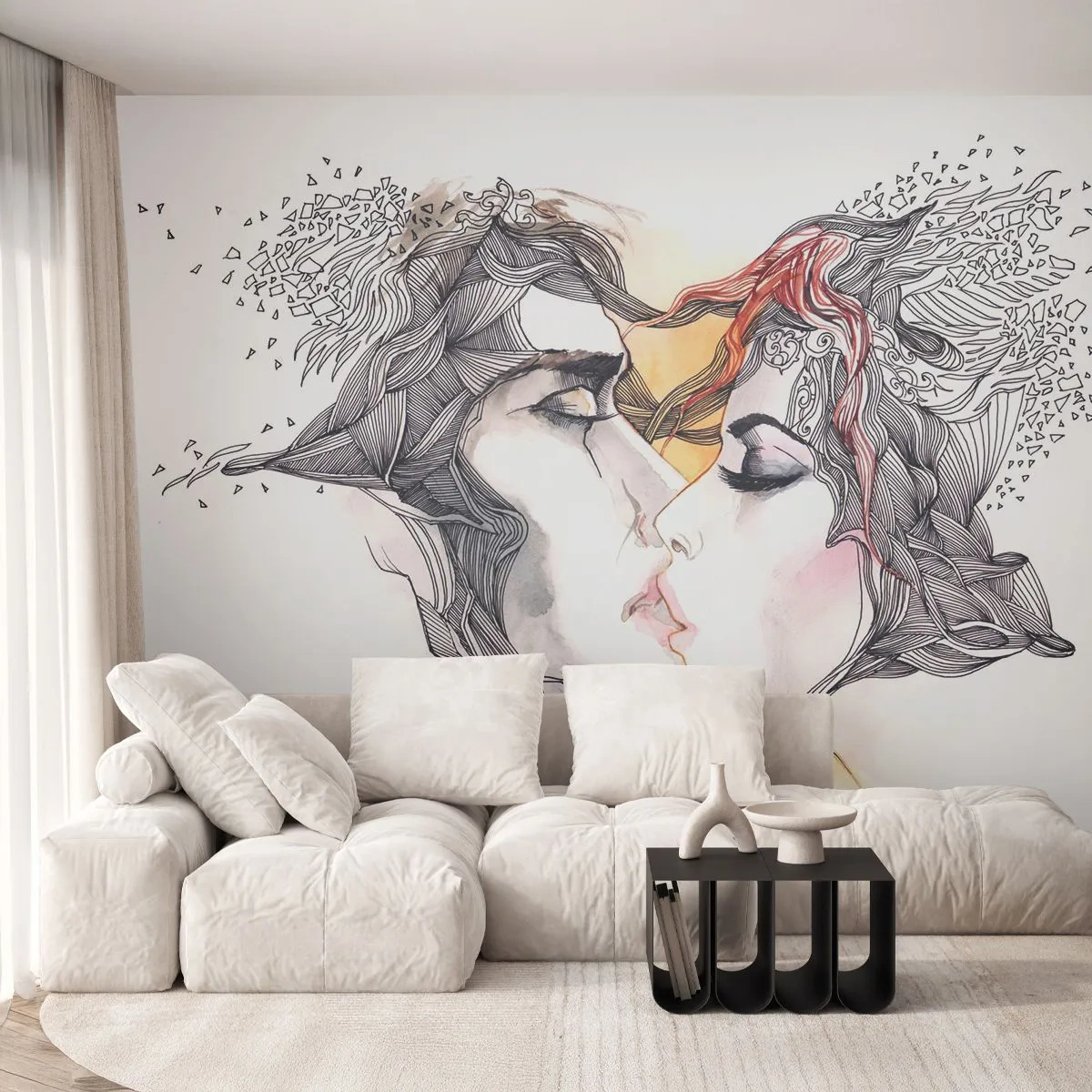 Tapet Autoadeziv Deluxe Sticker - Lumea nu există - Abstracția, Un cuplu de îndrăgostiți, Pup - 250x175 cm