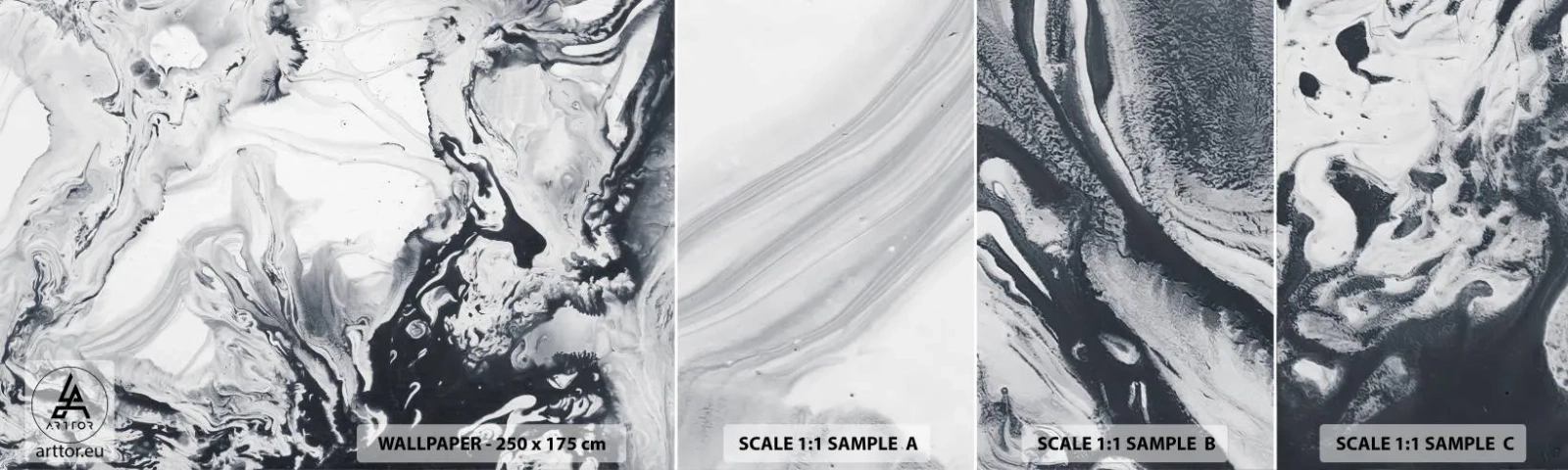 Mostră tapet autocolant Deluxe Sticker - Interiorul Pământului - Abstracția, Bucată, alb-negru - 100x30 cm