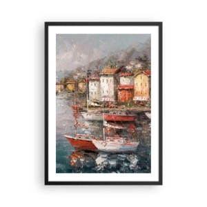 Poster în ramă neagră - Un port pitoresc cu veliere în stil impresionist - 50x70cm - Portul romantic - Decorațiune modernă pentru perete pentru living și dormitor ARTTOR
