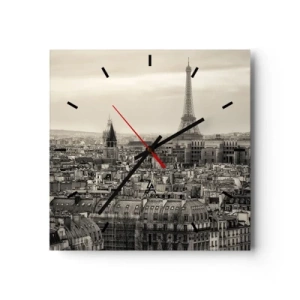 Ceas de perete - Ceas pe sticlă - Deasupra acoperișurilor Parisului - 40x40 cm