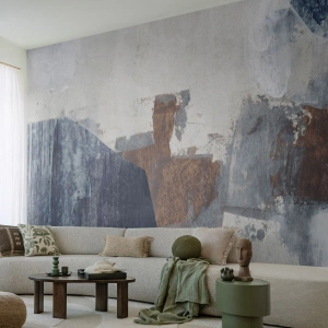 Tapet Premium Canvas - Forme albastre-maronii - Bucată, Abstracția, Minimalism - 300x210 cm