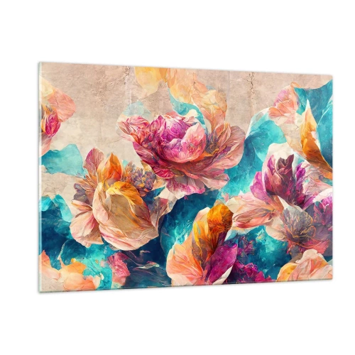 Tablou pe sticlă - Splendoarea colorată a buchetului de flori - 120x80 cm