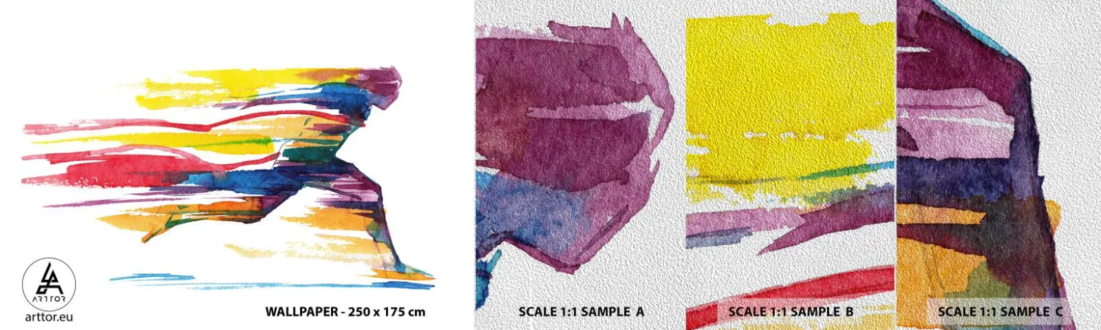 Mostră tapet Premium Sand - Alergând peste curcubeu - Abstracția, Sport, Alergător - 100x30 cm