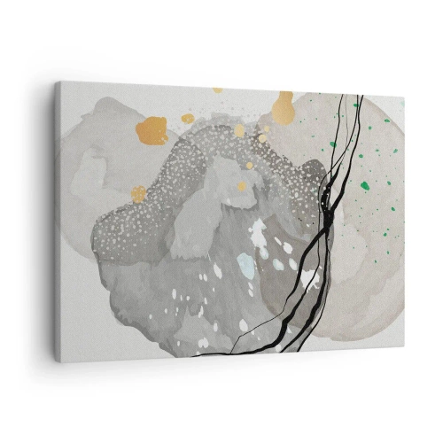 Tablou pe pânză Canvas - Forme organice în nuanțe de gri cu accente de negru și auriu - 70x50cm - Compoziție organică - Decorațiune modernă pentru perete pentru living și dormitor ARTTOR