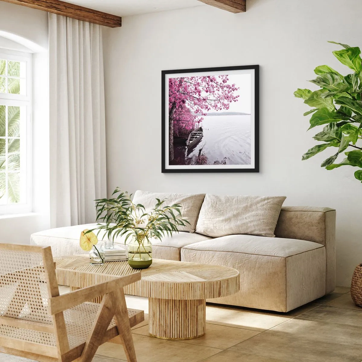 Poster în ramă neagră - În tăcerea roz - 60x60 cm