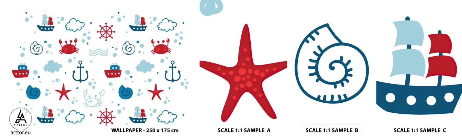 Mostră tapet autocolant Deluxe Sticker - O poveste maritimă - navigație, Nautic, Ancoră - 100x30 cm