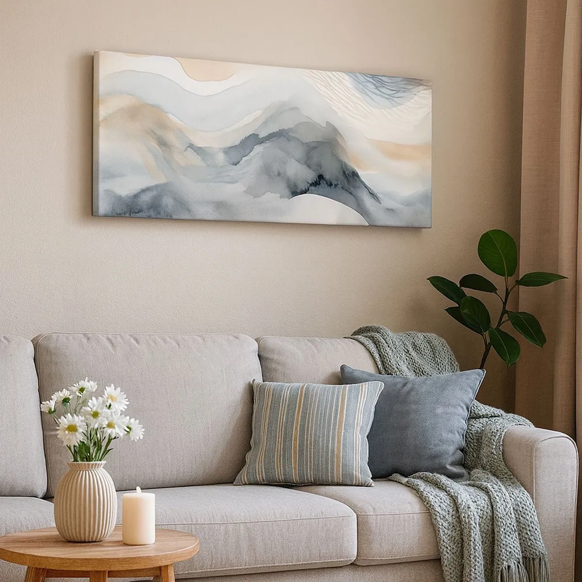 Tablou pe pânză - Abstracție de zăpadă și ceață - 100x40 cm