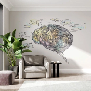 Tapet Standard Eco - Ilustrație artistică a unui creier cu bule de gândire - 100x70cm - Omul - marea enigmă - Decorațiune modernă pentru perete pentru living și dormitor ARTTOR