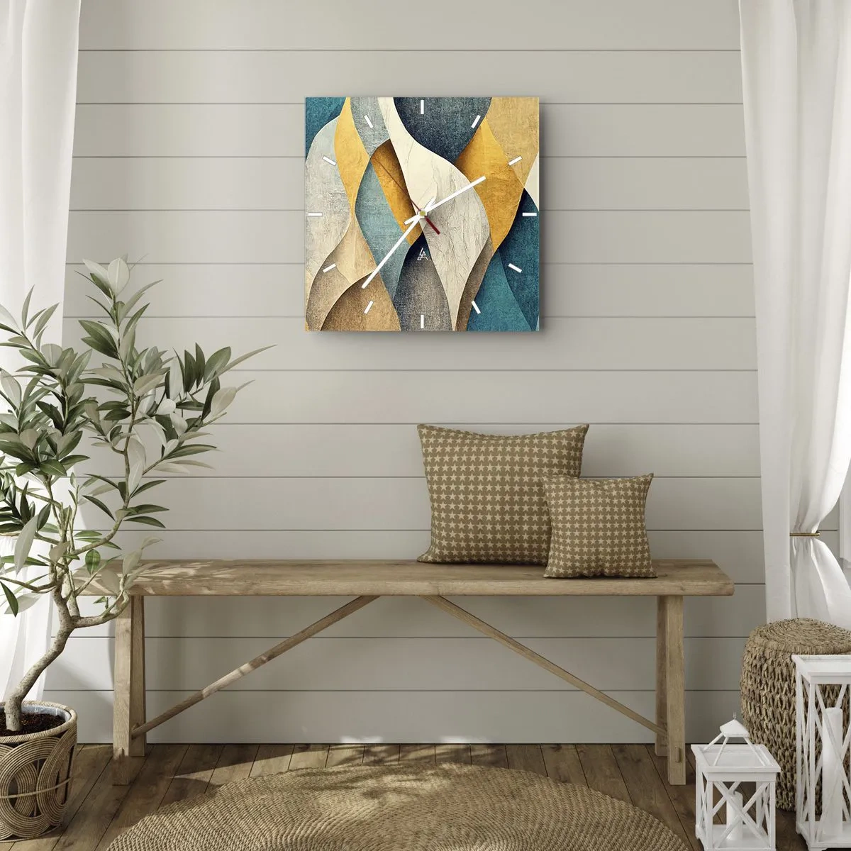 Ceas de perete - Ceas pe sticlă - Ritm și ondulare - 30x30 cm