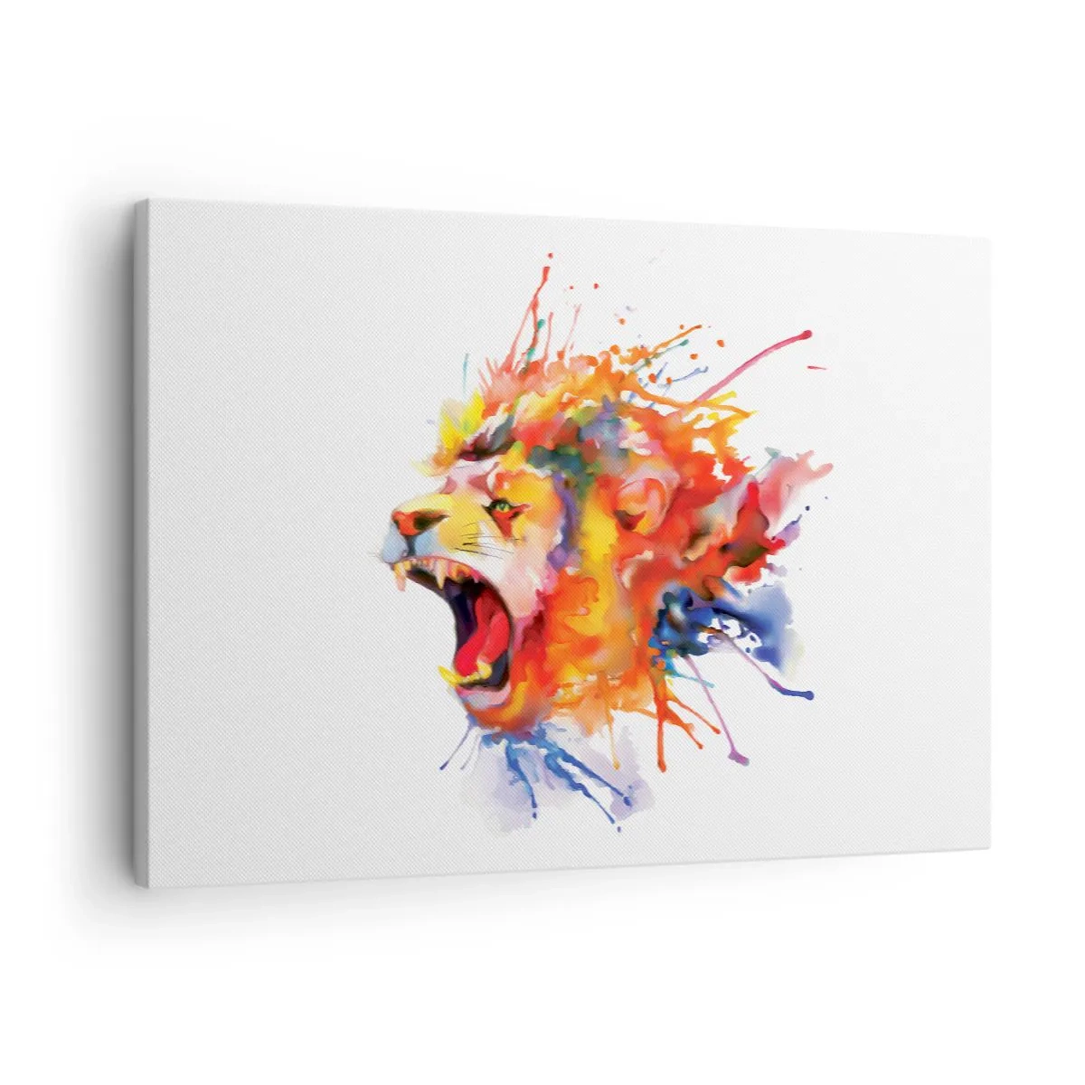 Tablou pe pânză Canvas - Portret colorat al unui leu într-un stil dinamic - 70x50cm - Explodează de furie  - Decorațiune modernă pentru perete pentru living și dormitor ARTTOR