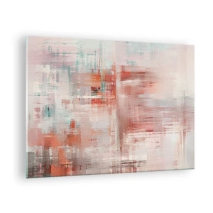 Tablou pe sticlă - O compoziție abstractă în nuanțe de roșu și bej. - 70x50cm - În ceață. Dar roz - Decorațiune modernă pentru perete pentru living și dormitor ARTTOR
