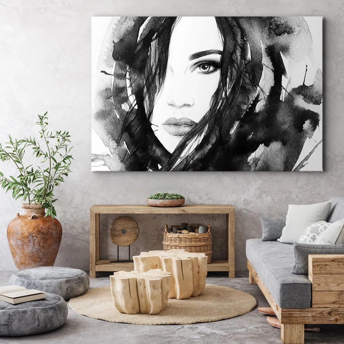 Tablou pe pânză - Studiu unei dame în alb și negru - 100x70 cm
