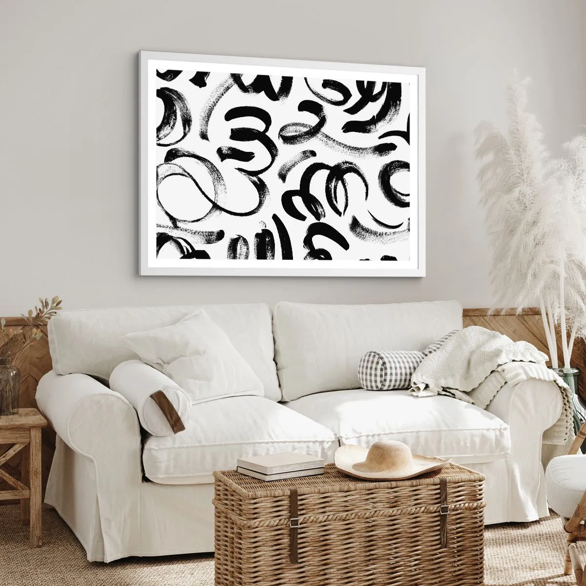 Poster în ramă albă - Negru pe alb - 70x50 cm