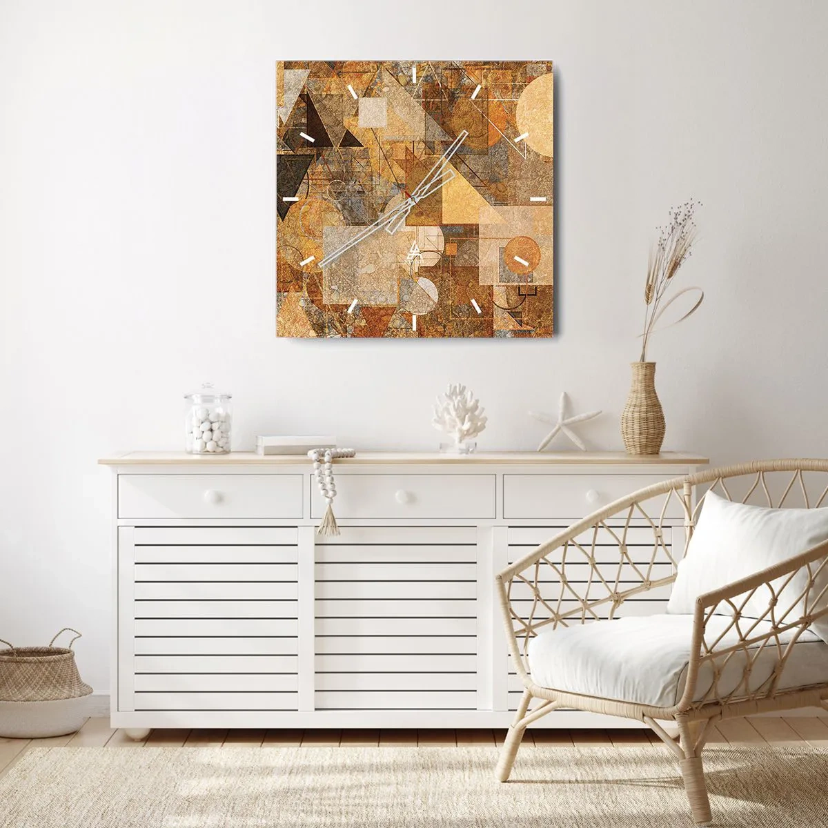 Ceas de perete - Ceas pe sticlă - Studiu cubist de bronz - 30x30 cm