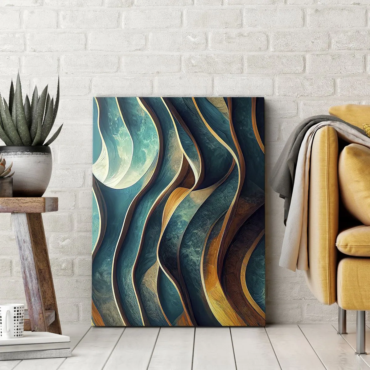 Tablou pe pânză - Meandre de albastru - 65x120 cm