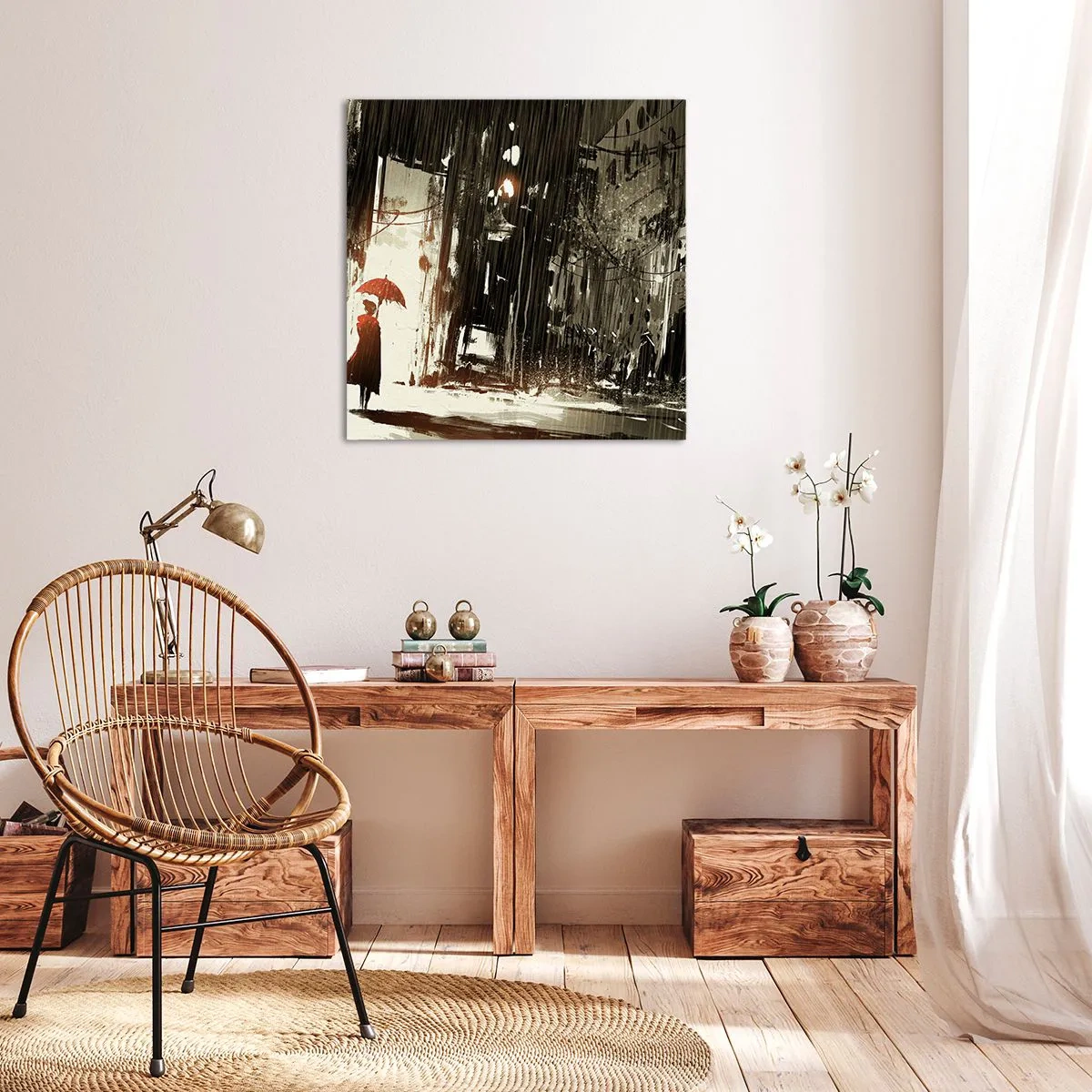 Tablou pe pânză - Poezia umbrelei roșii - 50x50 cm