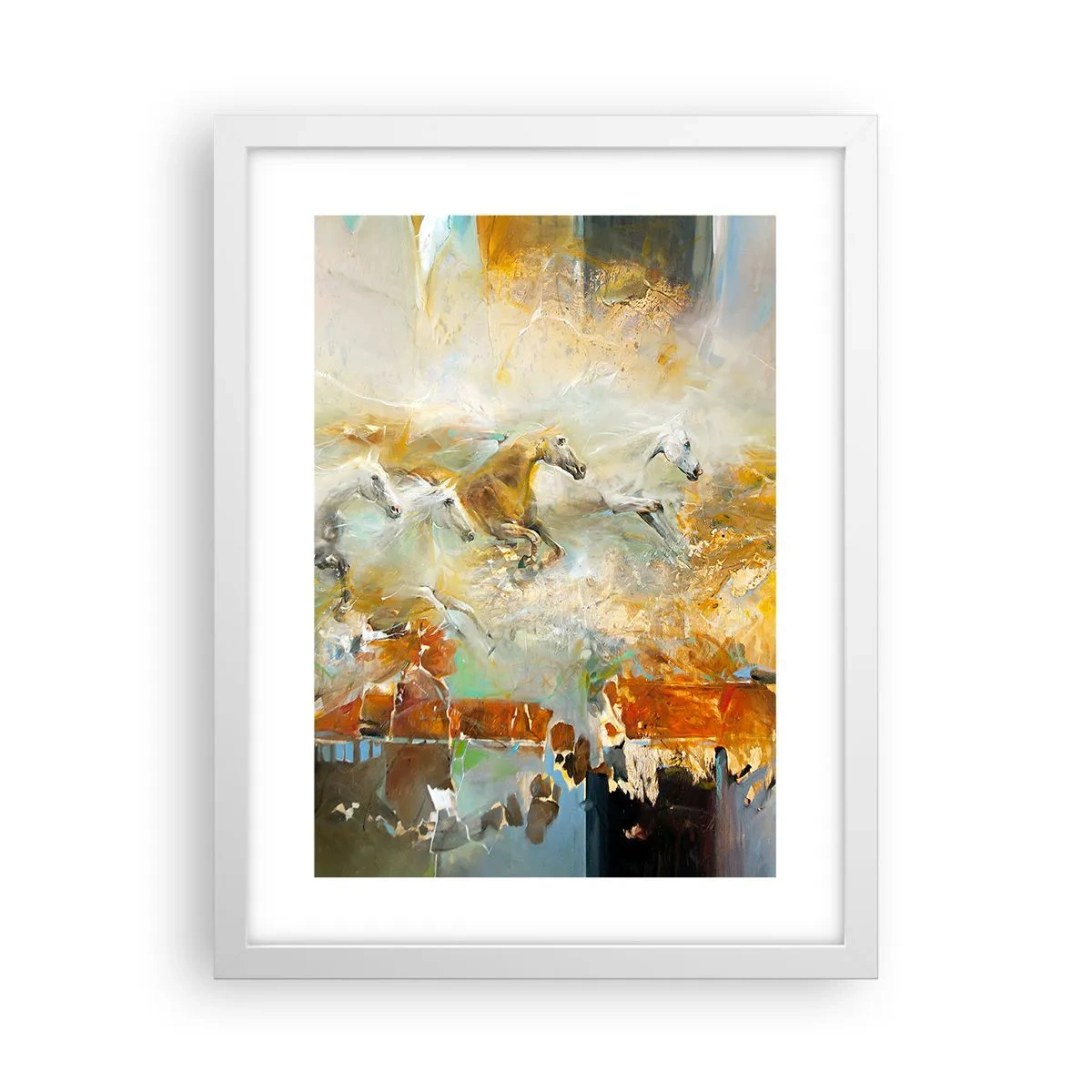 Poster în ramă albă - Galopând prin lumină - 30x40 cm