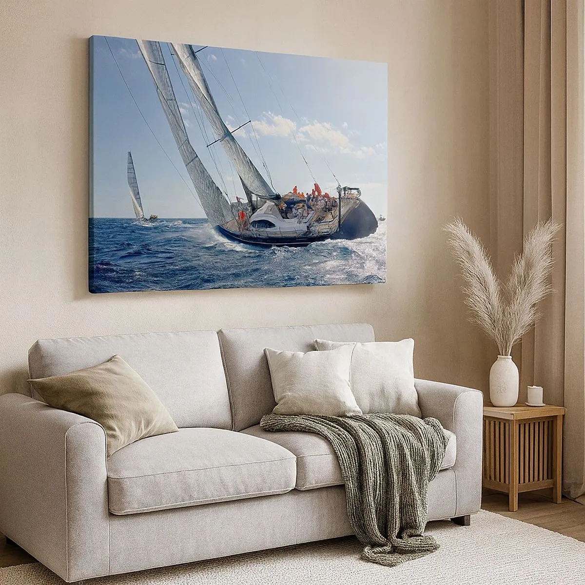 Tablou pe pânză Canvas - Cursă de iahturi pe marea deschisă sub cerul albastru - 70x50cm - Să câștige cel mai bun - Decorațiune modernă pentru perete pentru living și dormitor ARTTOR