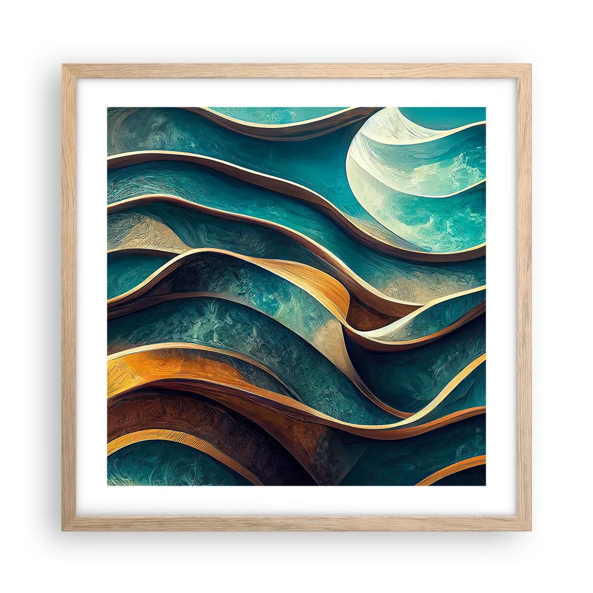 Poster în ramă de stejar deschis - Meandre de albastru - 50x50 cm