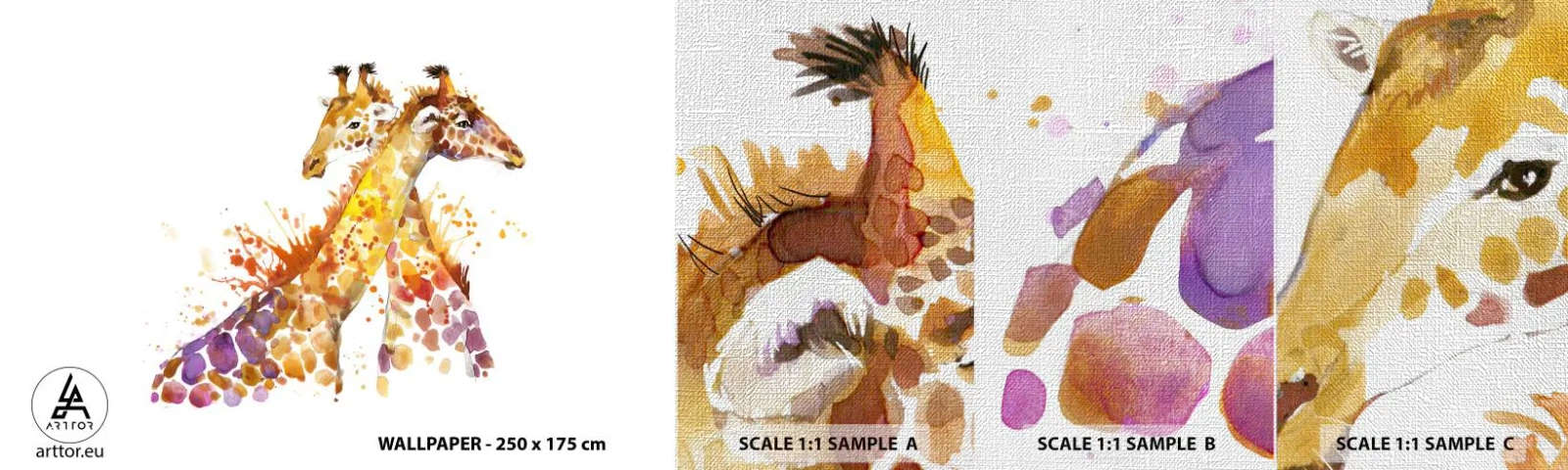 Mostră tapet Premium Canvas - Prietenie sau dragoste - Animale, Girafă, Grafică - 100x30 cm