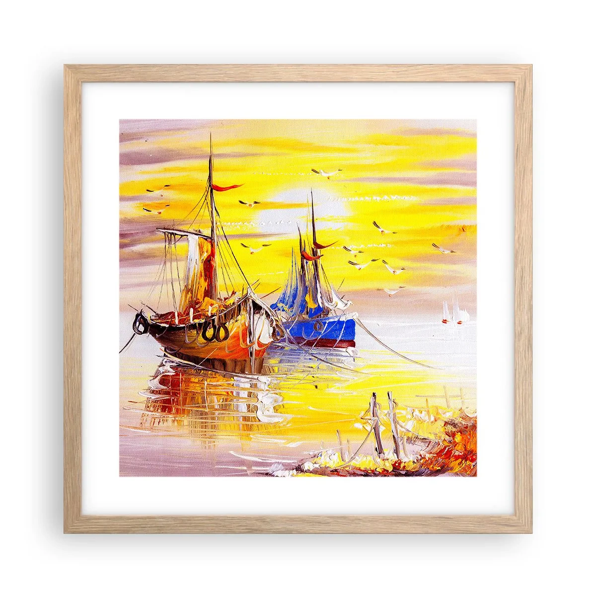 Poster în ramă de stejar deschis - O binemeritată odihnă în port - 40x40 cm