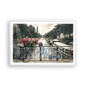 Poster în ramă albă - Culorile unui canal din Amsterdam - 91x61 cm