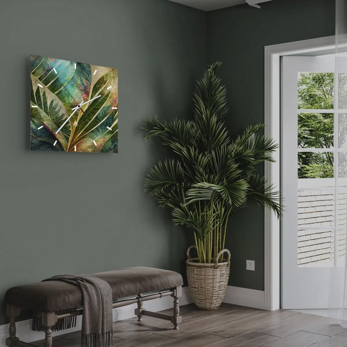 Ceas de perete - Ceas pe sticlă - Culorile tropicelor - 40x40 cm