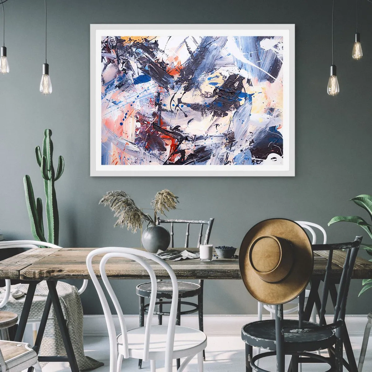 Poster în ramă albă - Dansul nebun al abstracției - 70x50 cm