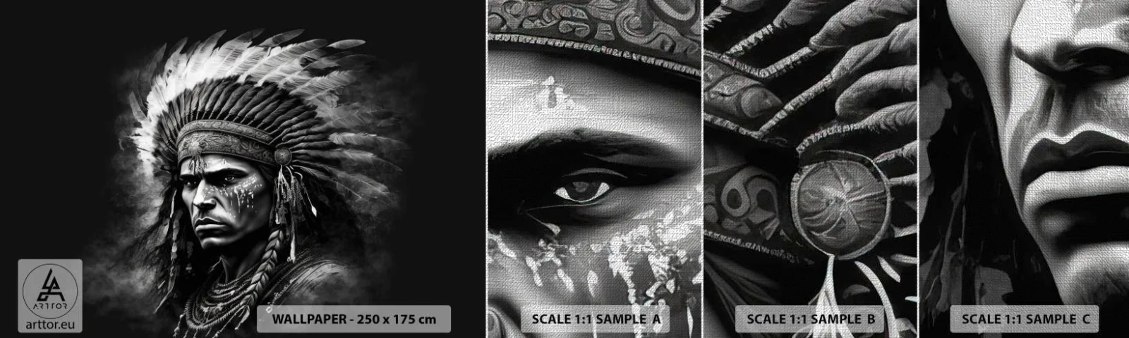 Mostră tapet Premium Canvas - Conducător și luptător - indian, Triburi, Etnic - 100x30 cm