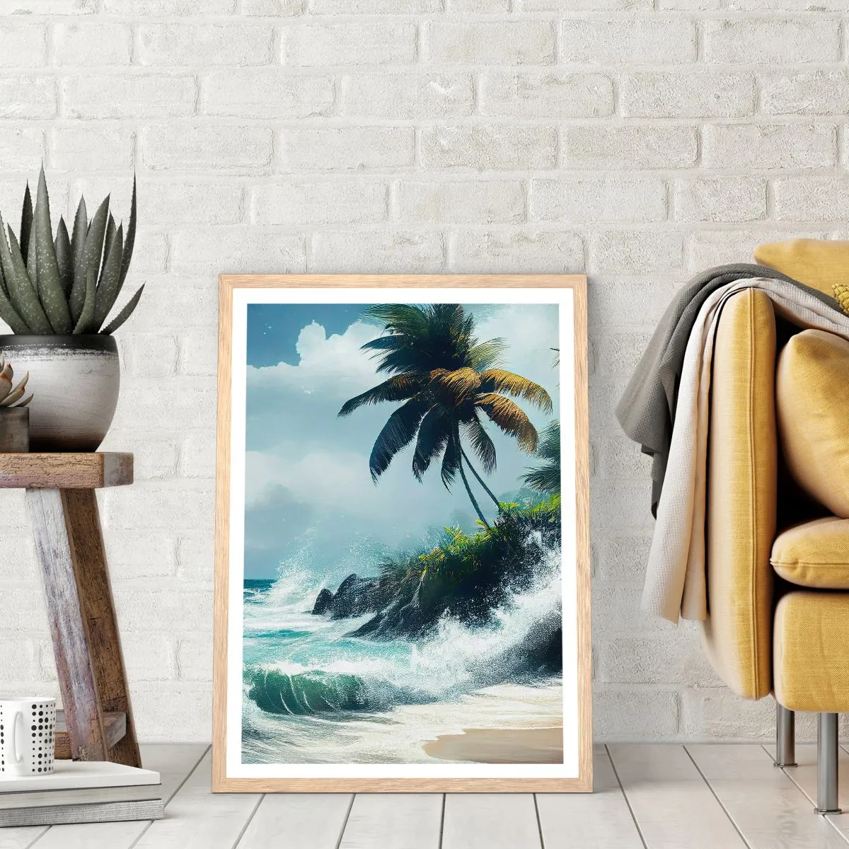 Poster în ramă de stejar deschis - Pe un țărm tropical - 50x70 cm