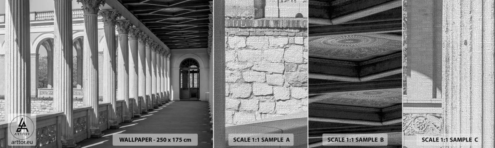 Mostră tapet Premium Canvas - Arcadă însorită - Coloane, Arhitectură, Clasic - 100x30 cm