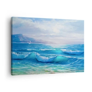 Tablou pe pânză Canvas - Un peisaj marin pitoresc cu valuri și cer albastru - 70x50cm - Oferă alinare - Decorațiune modernă pentru perete pentru living și dormitor ARTTOR