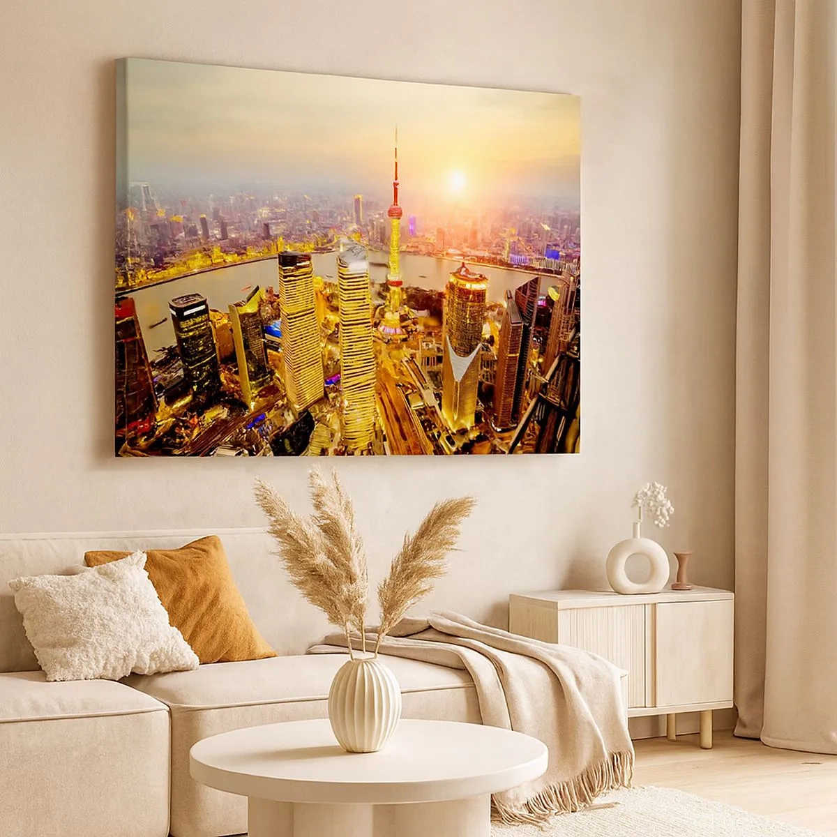 Tablou pe pânză Canvas - Panoramă a orașului cu zgârie-nori la apus - 70x50cm - Visul asiatic - Decorațiune modernă pentru perete pentru living și dormitor ARTTOR