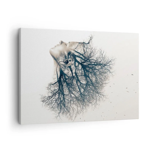 Tablou pe pânză Canvas - Siluetă creativă a unei femei și a copacilor - 70x50cm - Ascultând șoapta copacului - Decorațiune modernă pentru perete pentru living și dormitor ARTTOR