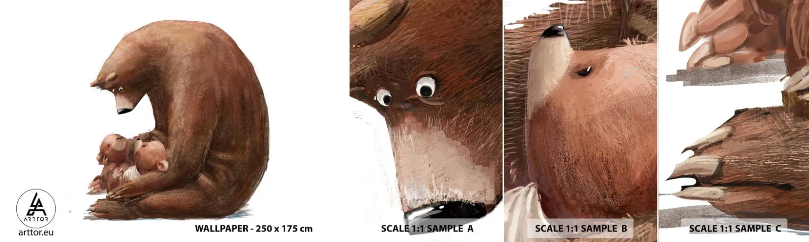 Mostră de Tapet Standard Eco - Vise plăcute, copii - Pentru copii, Urs, Familie - 100x30 cm