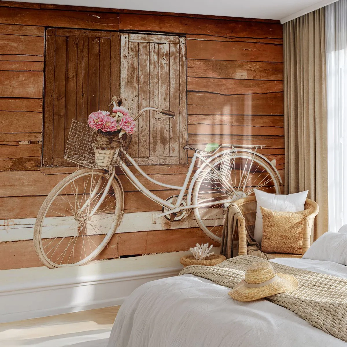 Tapet Standard Eco - Mă întorc imediat - Bicicleta, Flori, Casa de lemn - 250x175 cm