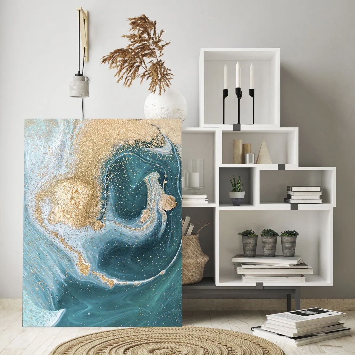 Tablou pe sticlă - Vârtej de aur și turcoaz - 50x70 cm