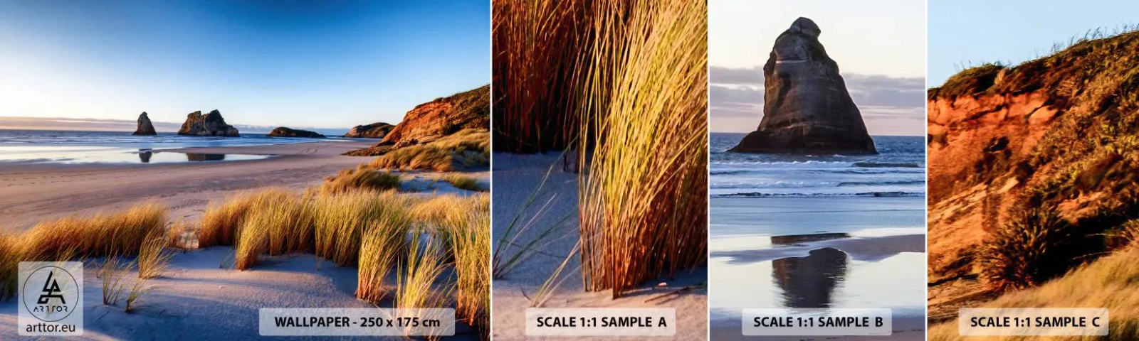 Mostră tapet autocolant Deluxe Sticker - Pentru cei care caută pacea - Dunele, plajă, Natură - 100x30 cm