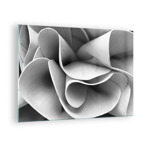 Tablou pe sticlă - Prim-plan alb-negru al formelor spiralate abstracte - 70x50cm - Se întâmplă în spațiu - Decorațiune modernă pentru perete pentru living și dormitor ARTTOR
