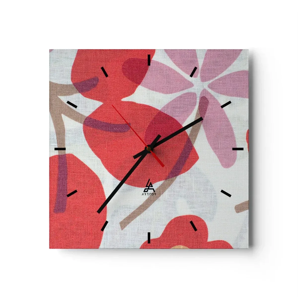 Ceas de perete - Ceas pe sticlă - Aranjament floral în roz - 40x40 cm