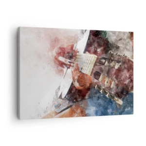 Tablou pe pânză Canvas - O abordare artistică a unei chitare în stil acuarelă - 70x50cm - Și ce părere ai? - Decorațiune modernă pentru perete pentru living și dormitor ARTTOR