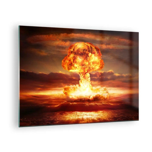 Tablou pe sticlă - O explozie de nor în formă de ciupercă în culorile intense ale unui apus de soare - 70x50cm - Și sfârșitul va veni - Decorațiune modernă pentru perete pentru living și dormitor ARTTOR