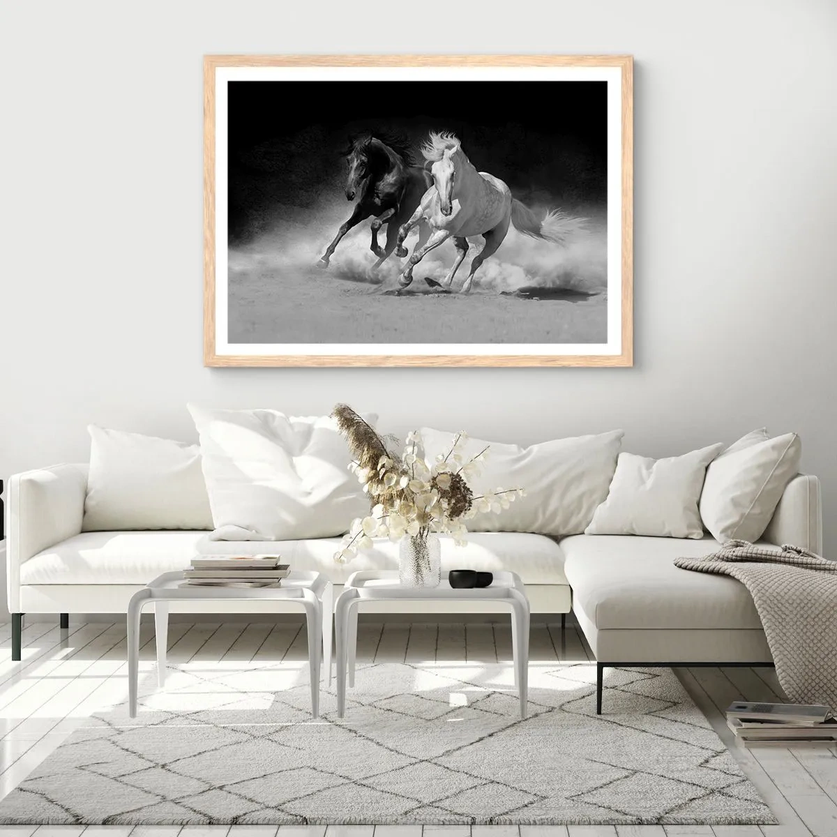 Poster în ramă de stejar deschis - Galopul libertății - 91x61 cm