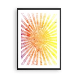 Poster în ramă neagră - Model abstract de raze în nuanțe de galben și roșu - 50x70cm - Răsărituri și apusuri de soare - Decorațiune modernă pentru perete pentru living și dormitor ARTTOR
