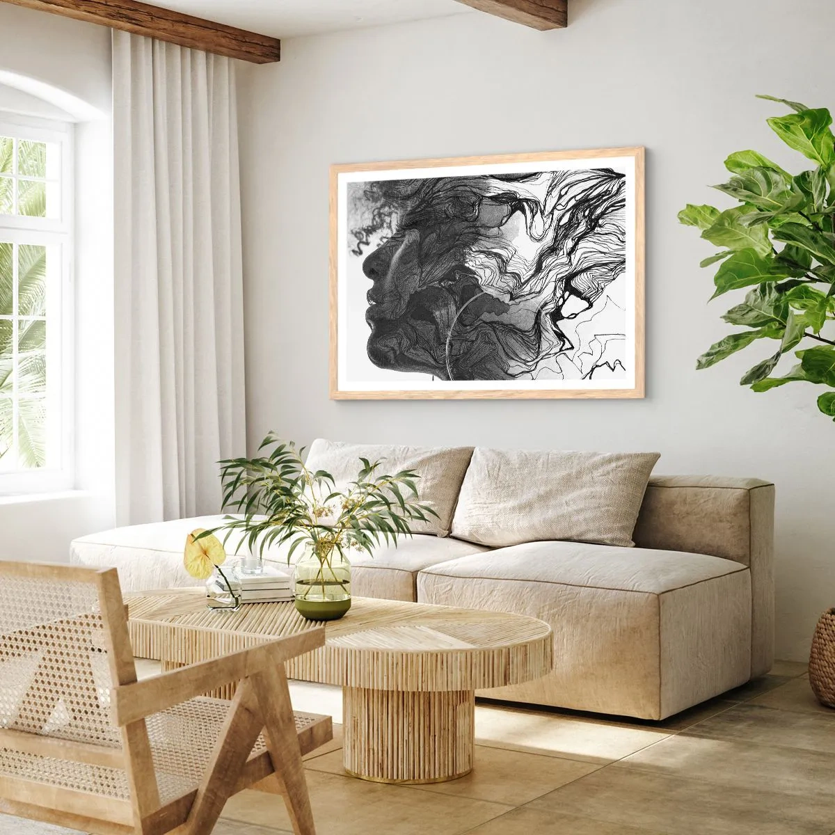 Poster în ramă de stejar deschis - Încurcată în vise - 100x70 cm