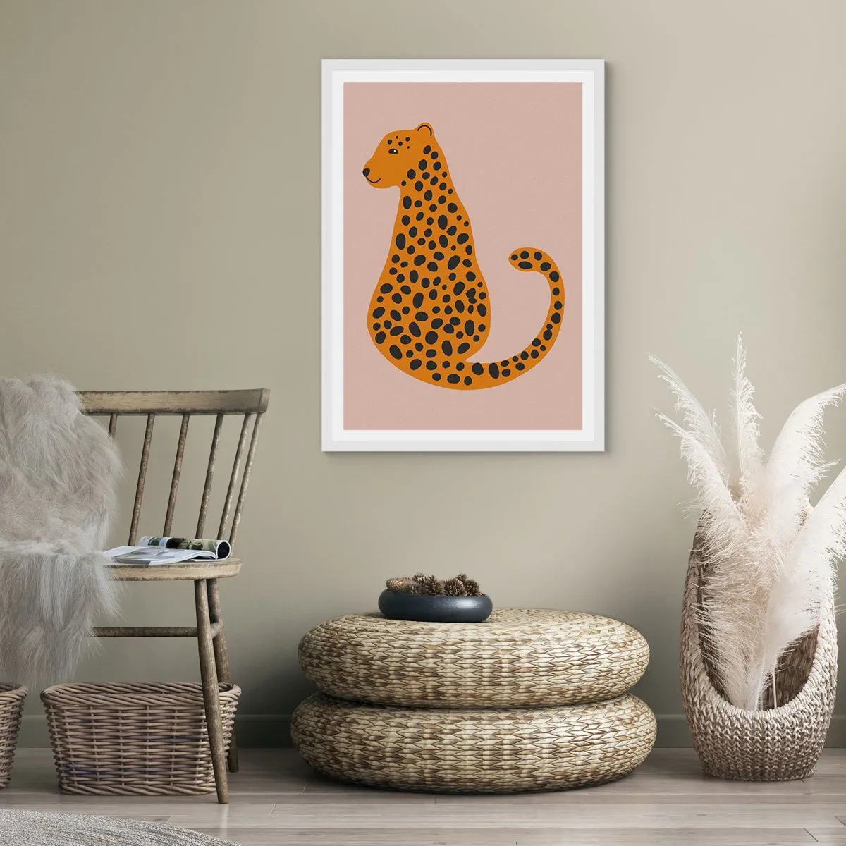 Poster în ramă albă - Modelul leopard este tot timpul la modă - 70x100 cm