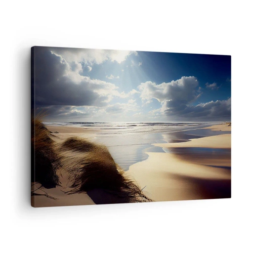 Tablou pe pânză Canvas - O plajă sălbatică cu dune și cer albastru - 70x50cm - Plajă sălbatică - Decorațiune modernă pentru perete pentru living și dormitor ARTTOR