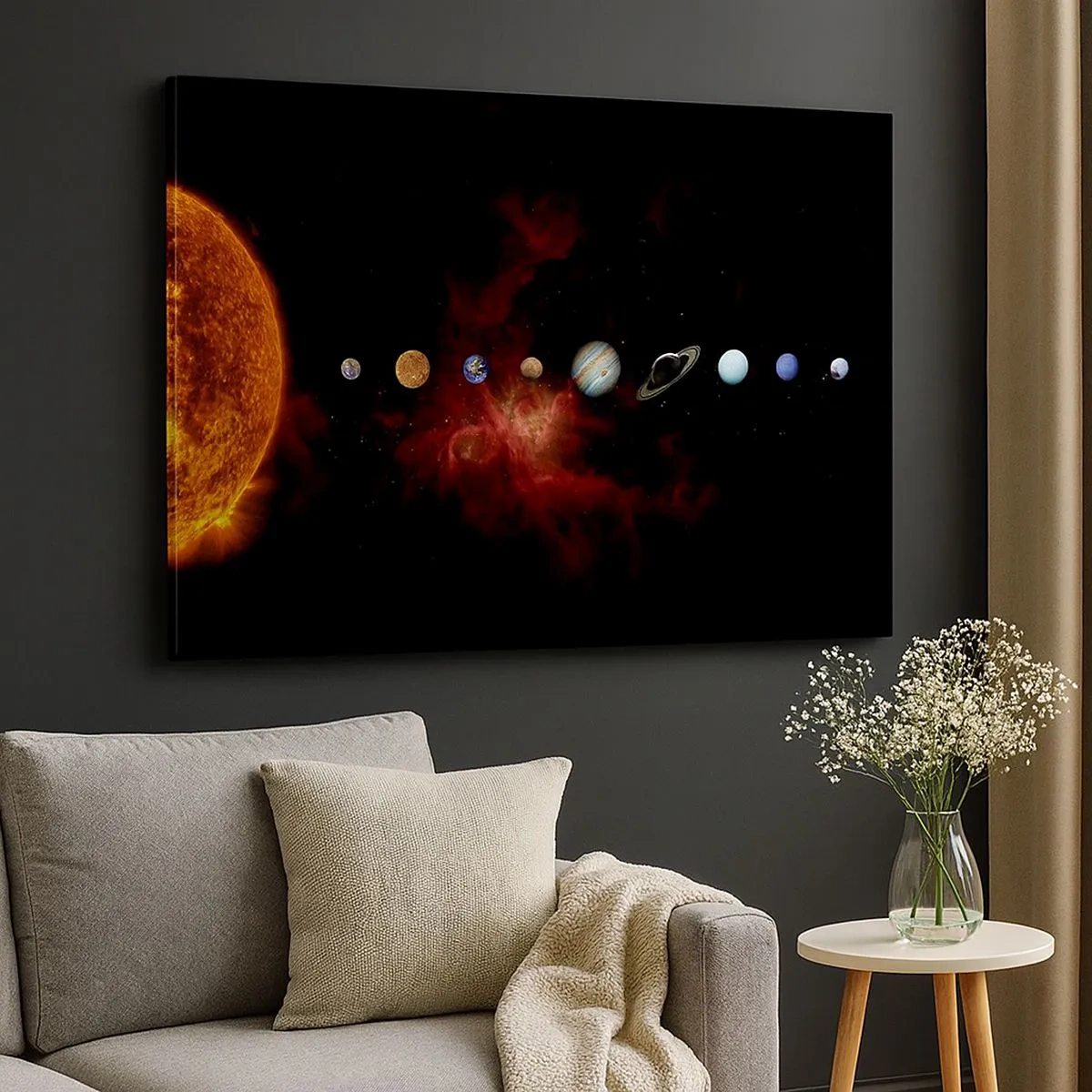 Tablou pe pânză Canvas - Sistemul solar cu planete pe fundalul spațiului - 70x50cm - Cartierul nostru - Decorațiune modernă pentru perete pentru living și dormitor ARTTOR