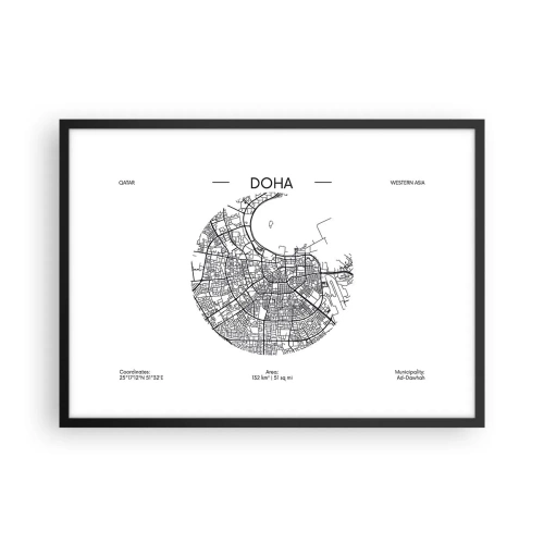 Poster în ramă neagră - Anatomia orașului Doha - 70x50 cm